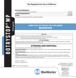 BioWorks BotryStop WP biofungicide label showing 45% Ulocladium oudemansii U3 strain active ingredient, EPA registration, and California registration notice.