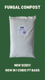White 1 cubic foot bag of KiS Fungal Compost on a green background.