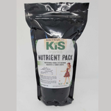 Black resealable standing pouch of KIS Organics Nutrient Pack 3 lb size on a white background.