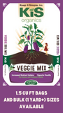 KiS Organics Veggie Mix bag with an eggplant illustration. 1.5 cubic foot bags and bulk sizes available.