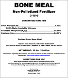 Bone meal 3-15-0 non-pelletized fertilizer label with guaranteed analysis