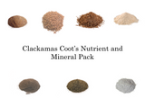 Seven piles of amendments pictured around the title Clackamas Coot's Nutrient and Mineral Pack.