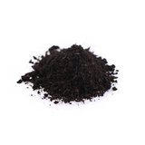 Pile of dark fungal compost worm casting blend on a white background.