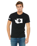 Black KiS Organics short sleeve t-shirt, front view with logo