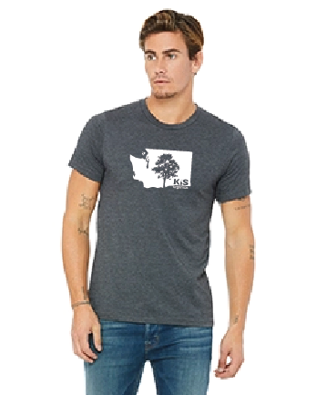 Gray KiS Organics short sleeve t-shirt, front view