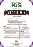 Back of the KiS Veggie Mix bag with pro tips, guaranteed analysis and ingredients.