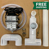 Mini-Microbulator parts laid out: air pump, tubing, PVC fittings and bungee cord