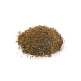 Pile of ground organic alfalfa meal on a white background