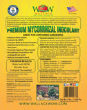 Back label of WOW Premium Mycorrhizal Inoculant with planting directions and spore count.
